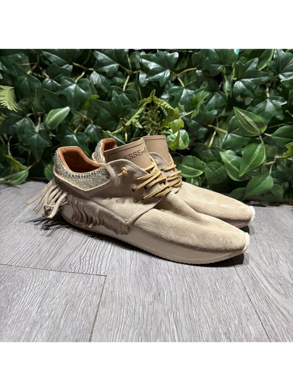 Esse UT Esse Tan Fringe Sneakers Size 41 (10) Boho Leather Made In Italy